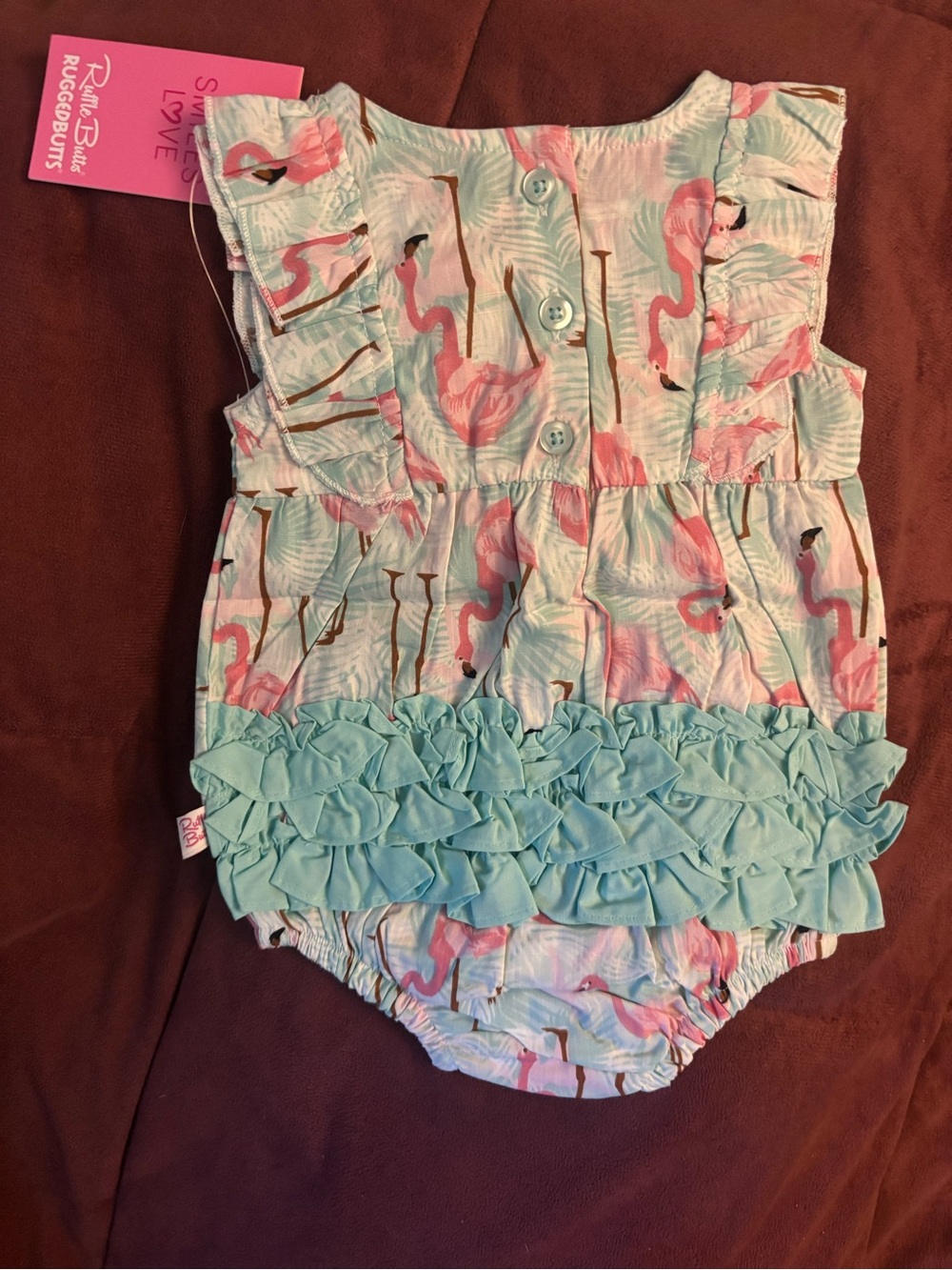 Ruffle Butts Pink Flamingo Print Ruffle Romper